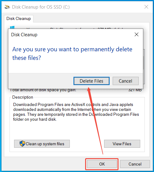 delete temporary files with Disk Cleanup