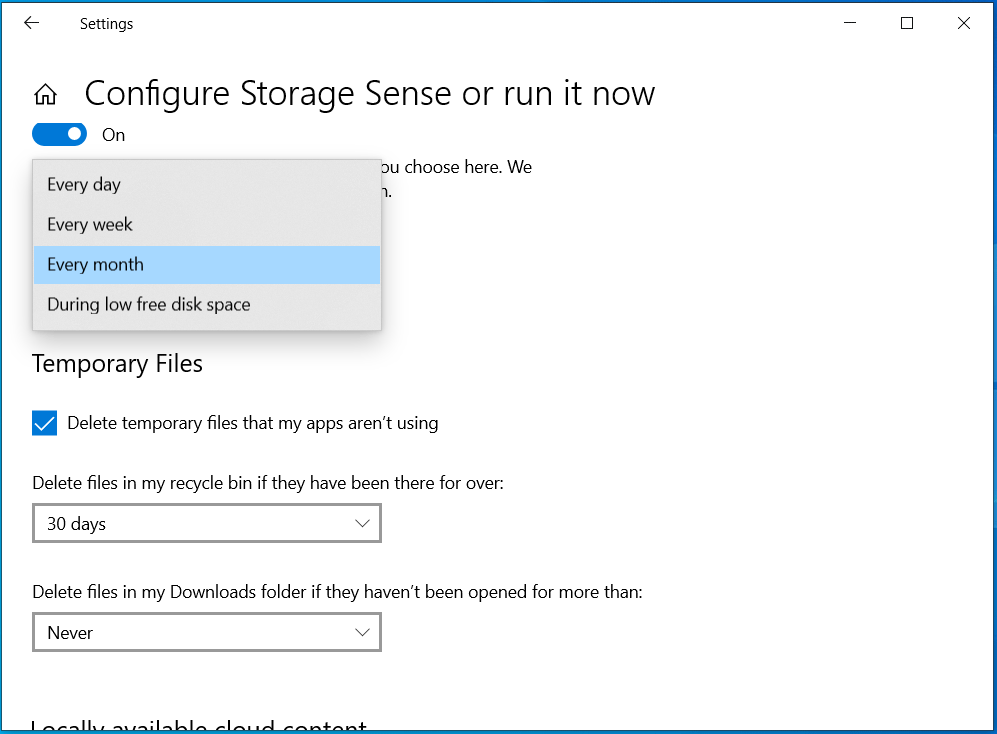 how often to run Storage Sense